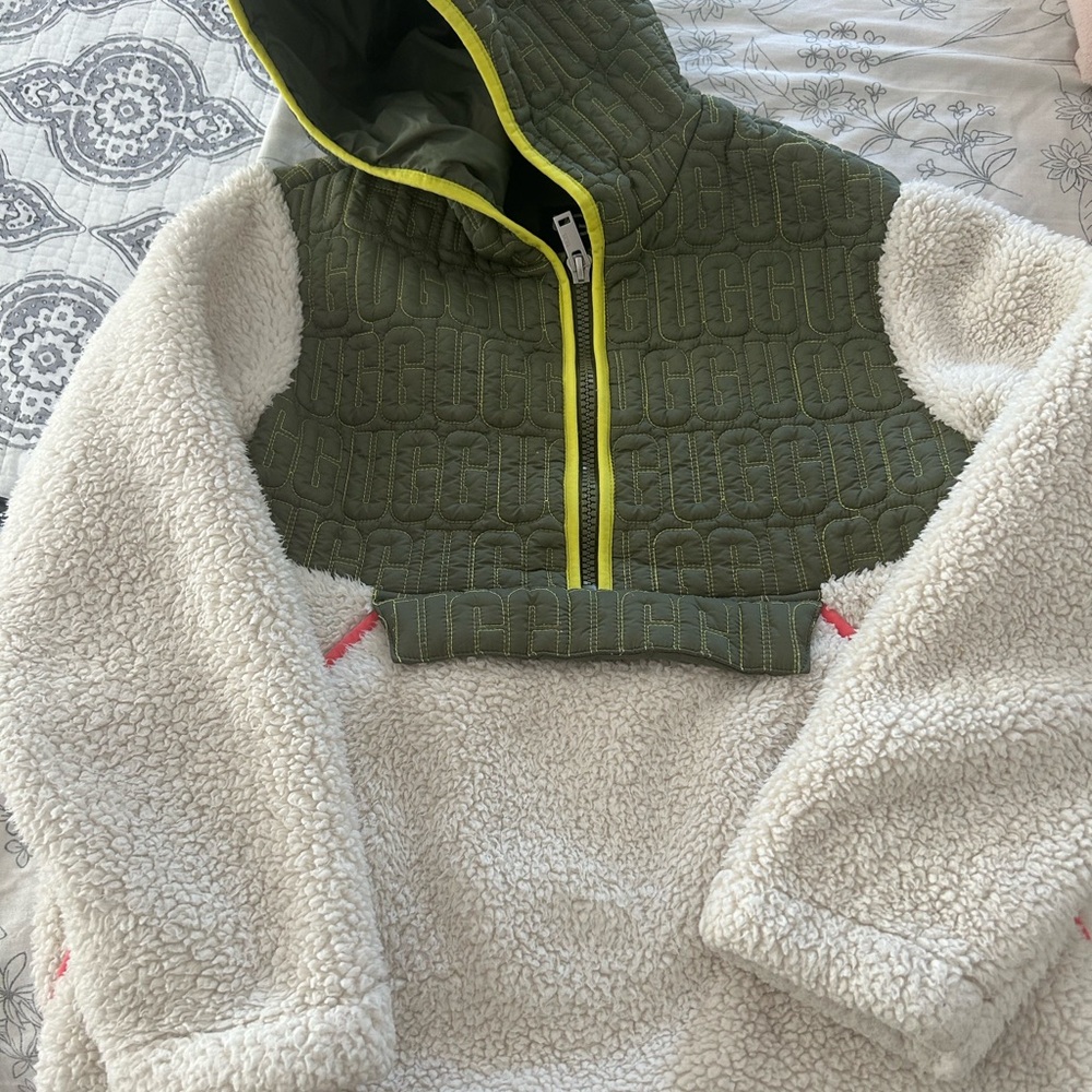 Women Green and Cream Hooded Jacket